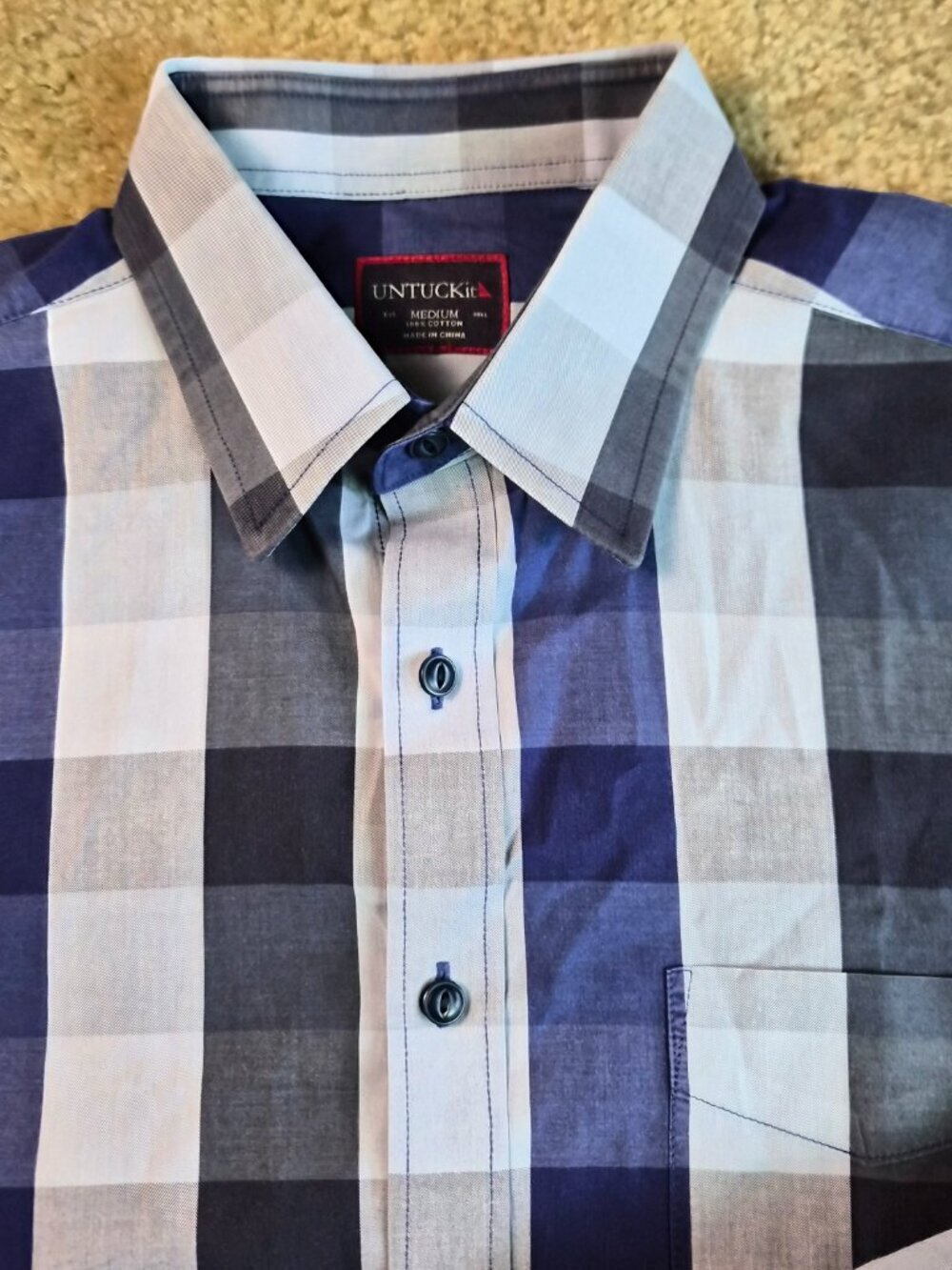 UNTUCKit Long Sleeve Button Shirt Mens Medium Slim Fit Blue Purple Plaid G005 - Picture 3 of 11